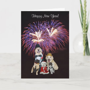 Cute Dogs & Cats Happy New Year Holiday Card
