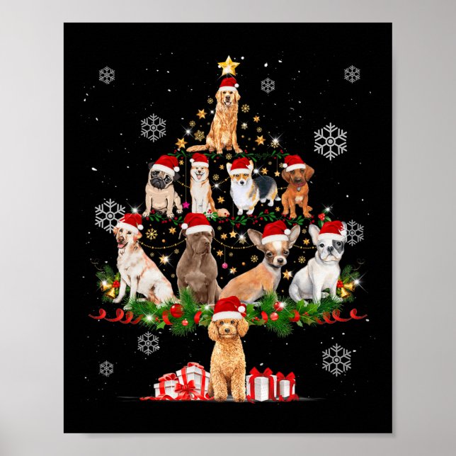 Cute Dogs Christmas Tree Lights Dogs Lovers Xmas P Poster (Front)