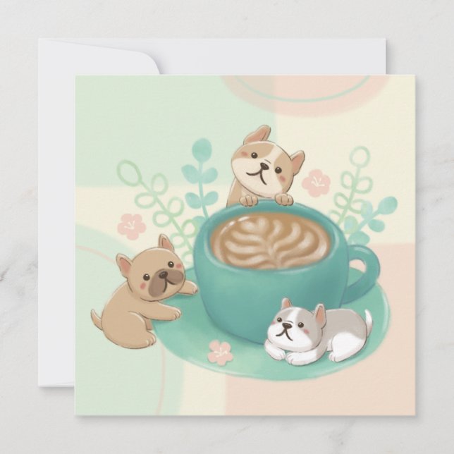 Cute Dogs & Coffee Illustration Card (Front)