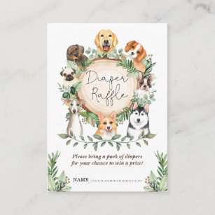 Cute Dogs Diaper Raffle Greenery Puppy Baby Shower Enclosure Card