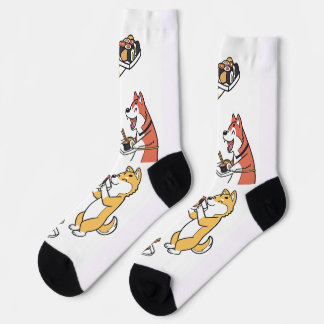 Cute Dogs Eating Sushi Novelty Socks