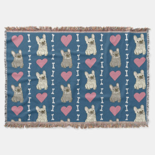 Cute dogs, Frenchie, hearts, and bones Throw Blanket