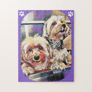 Cute dogs getting a bath puzzle