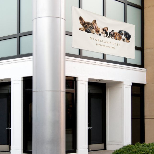 Cute Dogs Grooming Service Business Card Banner (Outside Building)