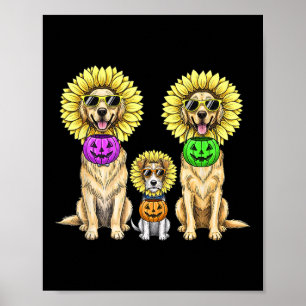 Cute Dogs Halloween Sunflower Costume Pumpkin Pale Poster