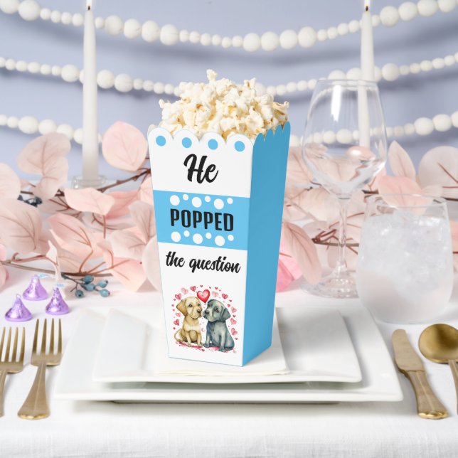 Cute dogs he popped the question blue popcorn favour box (Wedding)