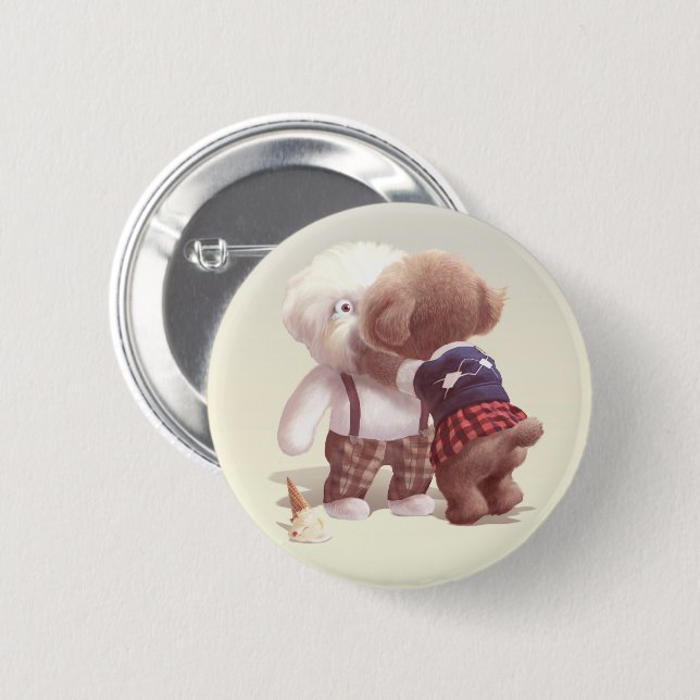 Cute Dogs Hugging 6 Cm Round Badge (Front & Back)