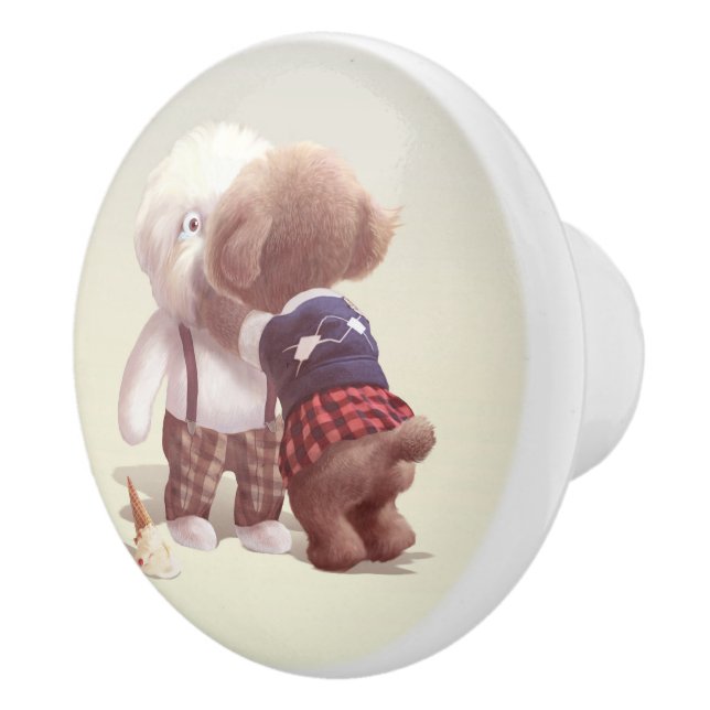 Cute Dogs Hugging Ceramic Knob (Right)