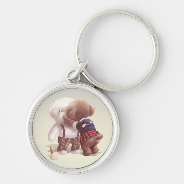 Cute Dogs Hugging Key Ring (Front)
