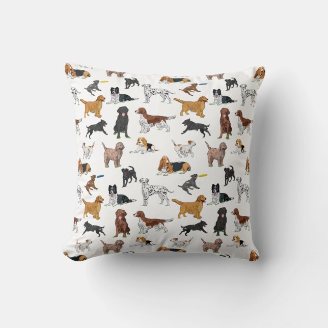 Cute Dogs Illustrations Pattern Cushion (Front)