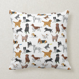 Cute Dogs Illustrations Pattern Cushion