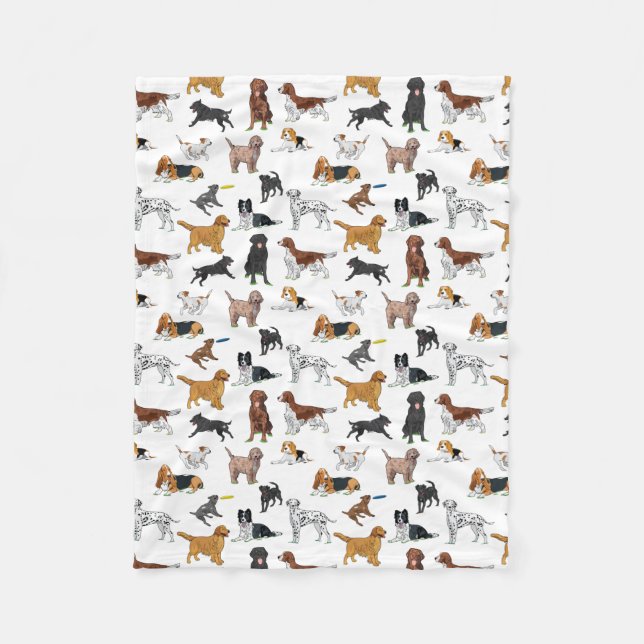 Cute Dogs Illustrations Pattern Fleece Blanket (Front)