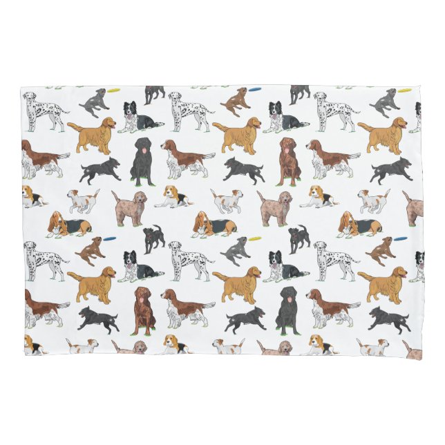 Cute Dogs Illustrations Pattern Pillowcase (Front)