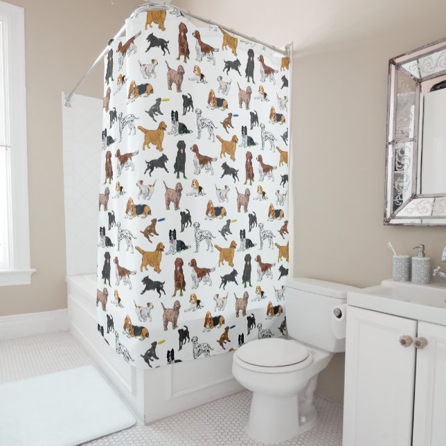 Cute Dogs Illustrations Pattern Shower Curtain (In Situ)