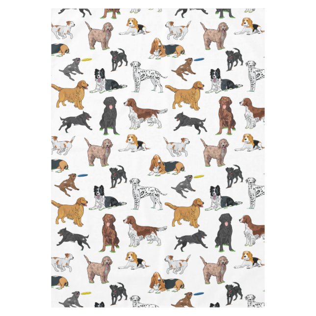 Cute Dogs Illustrations Pattern Tablecloth (Front)