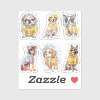 Cute Dogs in Raincoats Stickers
