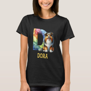 Cute Dogs Letter Dora Name Rainbow Dog T-Shirt