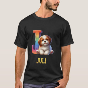 Cute Dogs Letter Juli Name Rainbow Dog T-Shirt