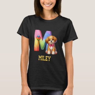Cute Dogs Letter Miley Name Rainbow Dog T-Shirt