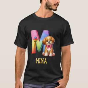 Cute Dogs Letter Mina Name Rainbow Dog T-Shirt