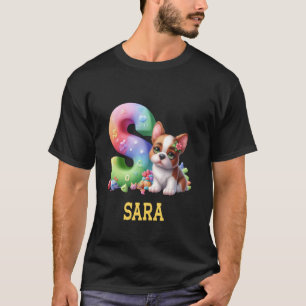Cute Dogs Letter Sara Name Rainbow Dog T-Shirt