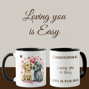 Cute dogs loving you personalised name brown mug