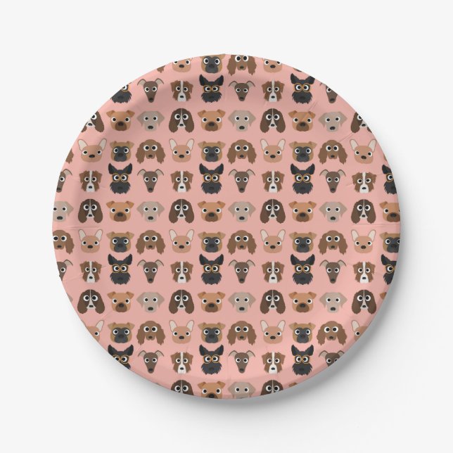 Cute Dogs on Pink Paper Plate (Front)