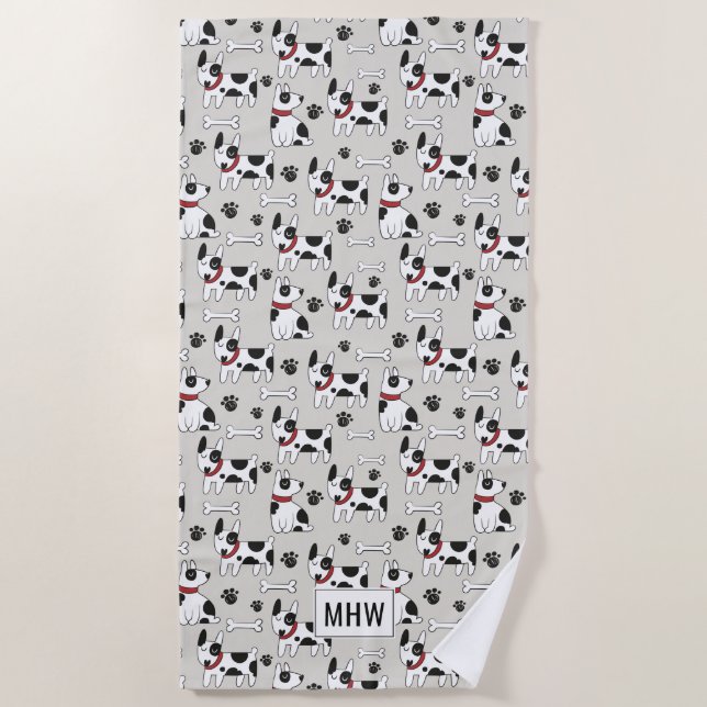 Cute Dogs Pattern custom monogram beach towel (Front)