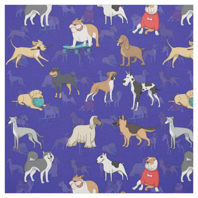 Cute Dogs Pattern Design Blue  Fabric (Swatch)
