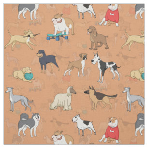 Cute Dogs Pattern Design Orange Fabric
