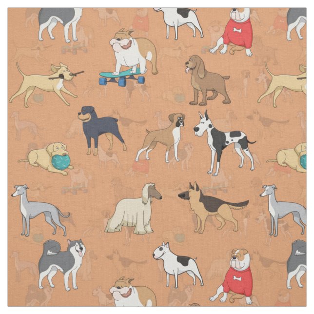 Cute Dogs Pattern Design Orange Fabric (Swatch)