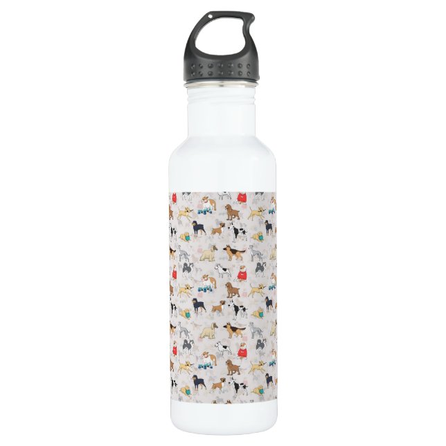 Cute Dogs Pattern Design White 710 Ml Water Bottle (Front)