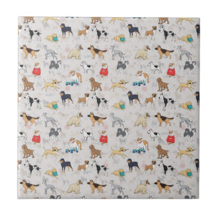 Cute Dogs Pattern Design White Ceramic Tile