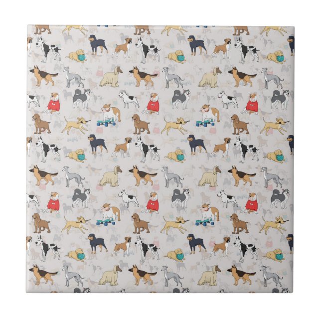 Cute Dogs Pattern Design White Ceramic Tile (Front)