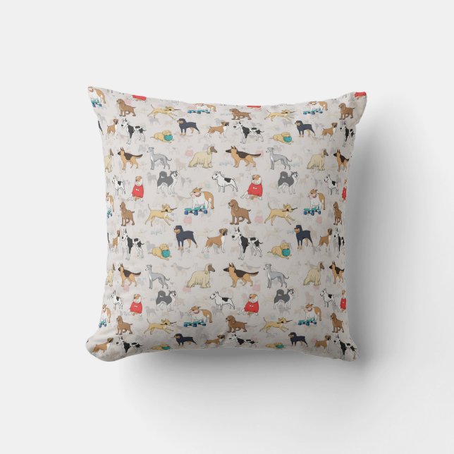 Cute Dogs Pattern Design White Cushion (Front)