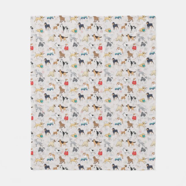 Cute Dogs Pattern Design White Fleece Blanket (Front)