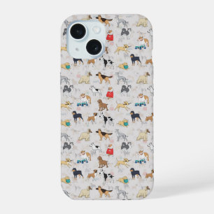 Cute Dogs Pattern Design White iPhone 15 Case
