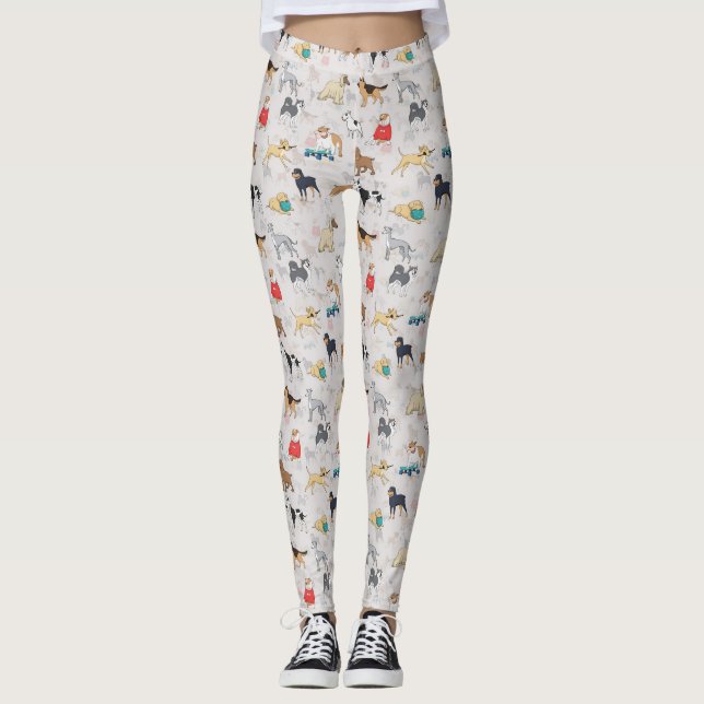 Cute Dogs Pattern Design White Leggings (Front)