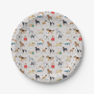 Cute Dogs Pattern Design White Paper Plate
