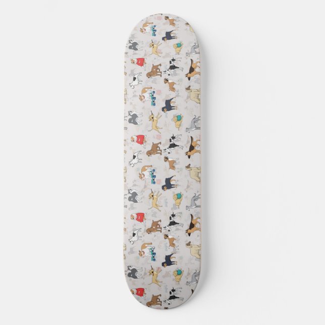 Cute Dogs Pattern Design White Skateboard (Front)