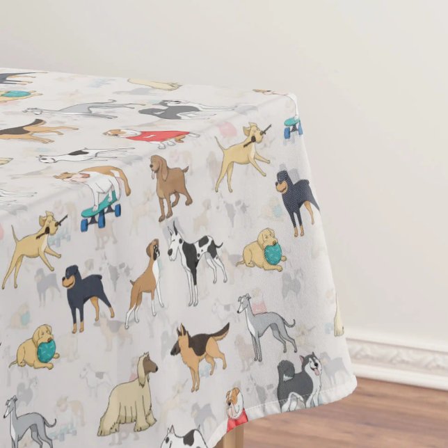 Cute Dogs Pattern Design White Tablecloth (Creator Uploaded)