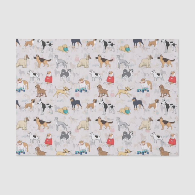 Cute Dogs Pattern Design White Tissue Paper (Front)