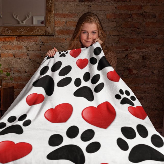 Cute Dogs Paw Prints and Hearts Throw Blanket (Creator Uploaded)
