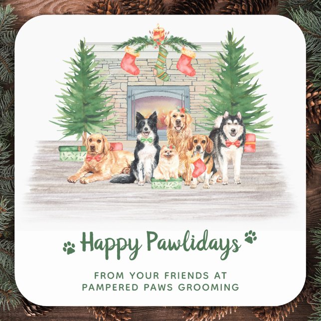 Cute Dogs Pet Business Dog Lover Christmas Square Sticker (Creator Uploaded)