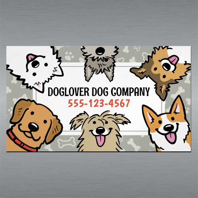 Cute Dogs Pet Sitter Dog Walker Animal Care Magnetic Business Card (Creator Uploaded)