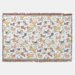 Cute Dogs Playing Everywhere Throw Blanket