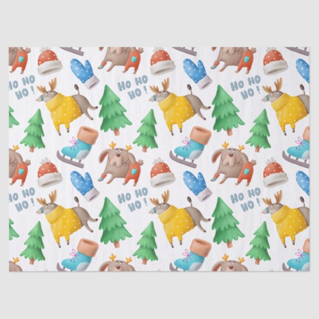 Cute Dogs, Reindeer and Christmas Trees Decoupage Tissue Paper (Front)