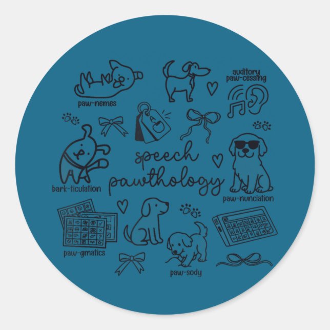 Cute dogs speech pathology language pathologist sl classic round sticker (Front)