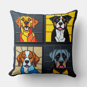 Cute dogs stained glass cushion