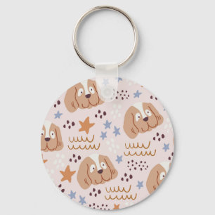 Cute dogs, stars, lines: vintage seamless key ring